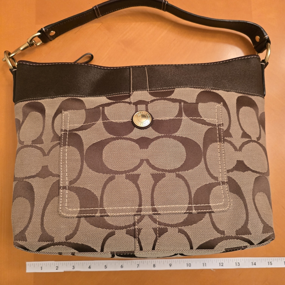COACH 11689 Brown & Tan Signature Jacquard Canvas Shoulder Bag Mdium *no Hangtag - Picture 4 of 15